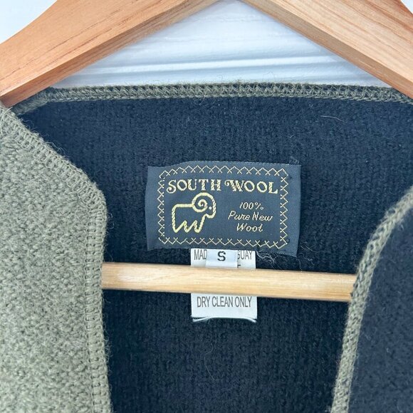 South Wool 100% Wool Leaf Appliqué Asymmetrical Jacket Cardigan Size Small - Picture 2 of 5